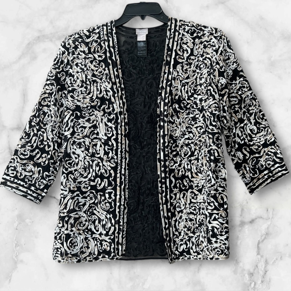 Chico’s Travelers Collection Soutache Open Jacket Animal Print Size S Chico’s 0